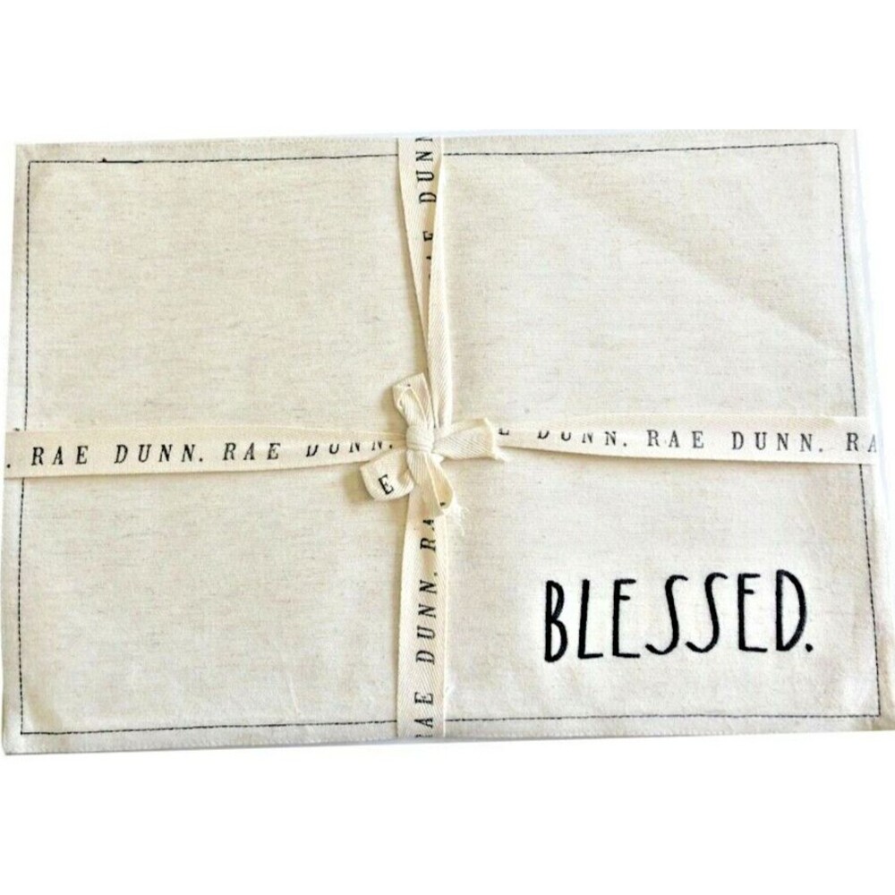 Rae Dunn Placemats Embroidered Blessed Fabric Set of 4 Country Farm 13"x19"